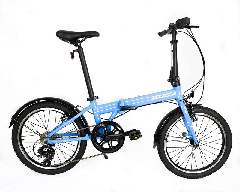 Zizzo via 20” Folding Bike-Lightweight Aluminum Frame Genuine Shimano 7-Speed 26Lb Sporting Goods > Outdoor Recreation > Cycling > Bicycles ZIZZO Light Blue 20" 