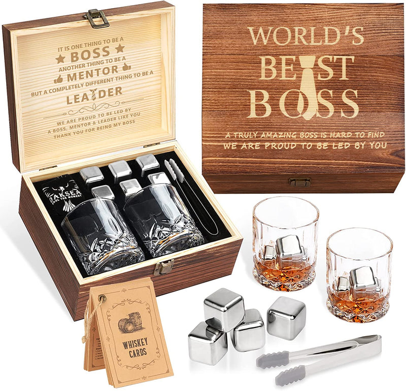 Gifts for Men Dad Husband, Christmas Stocking Stuffers Gifts, Stainless Steel Whiskey Glasses and Whiskey Stones Set Birthday for Him Boyfriend, Cool Burbon Scotch Cocktail Set Gifts Home & Garden > Kitchen & Dining > Barware Oaksea To Boss  