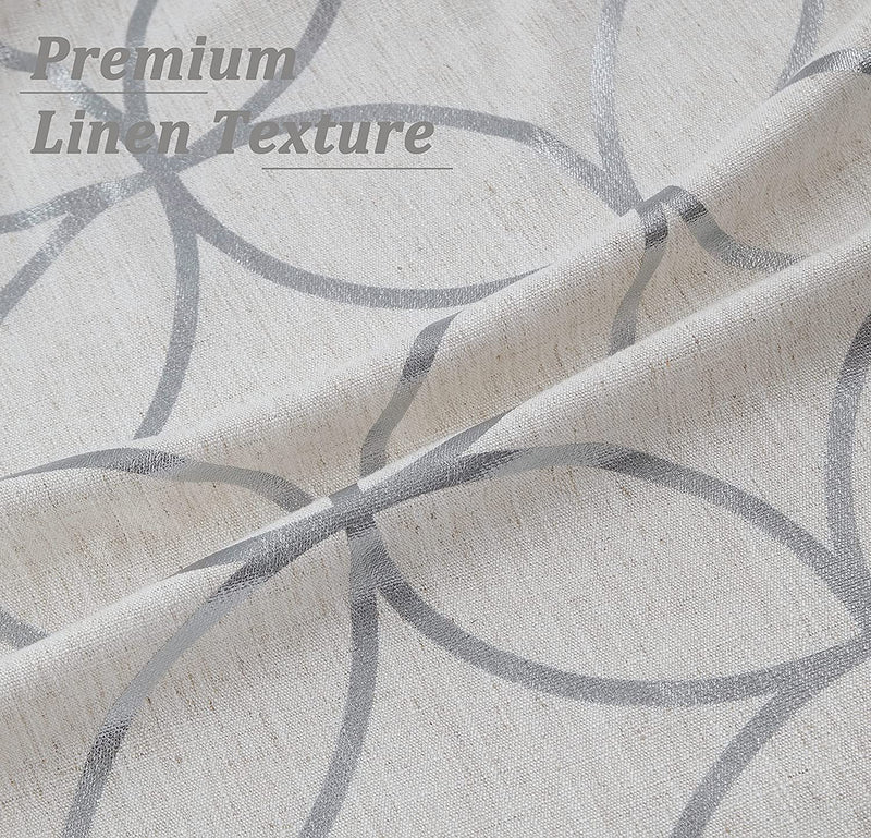 SXZJTEX Christmas Linen Window Curtains Panels Silver Foil Print Geometric Pattern Window Treatments for Bedroom Living Room, Light Reducing Grommet Top Drapes, 2 Panels, 55" Wx84 L, Silver Home & Garden > Decor > Window Treatments > Curtains & Drapes SXZJTEX   