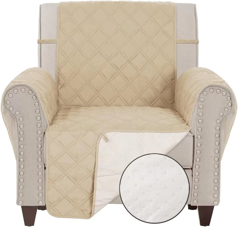 TOMORO Non Slip Chair Sofa Slipcover - 100% Waterproof Quilted Sofa Cover Furniture Protector with 5 Storage Pockets, Couch Cover for Kids, Dogs, Pets, Fits Seat Width up to 23 Inch Home & Garden > Decor > Chair & Sofa Cushions TOMORO Beige 23“-Chair 