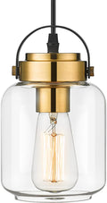 Glass Pendant Light Gold, HWH 1-Light Modern Hanging Light Fixtures with Adjustable Height, Pendant Lighting for Kitchen Island, Dining Table, Brushed Gold Finish, 5HZG61M1L BK+BG