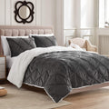 Comforter Set 3 Piece Sherpa Pintuck Pinch Pleat Soft Luxurious Plush All Season Warm with 2 Shams Home & Garden > Linens & Bedding > Bedding > Quilts & Comforters Sweet Home Collection Gray King 