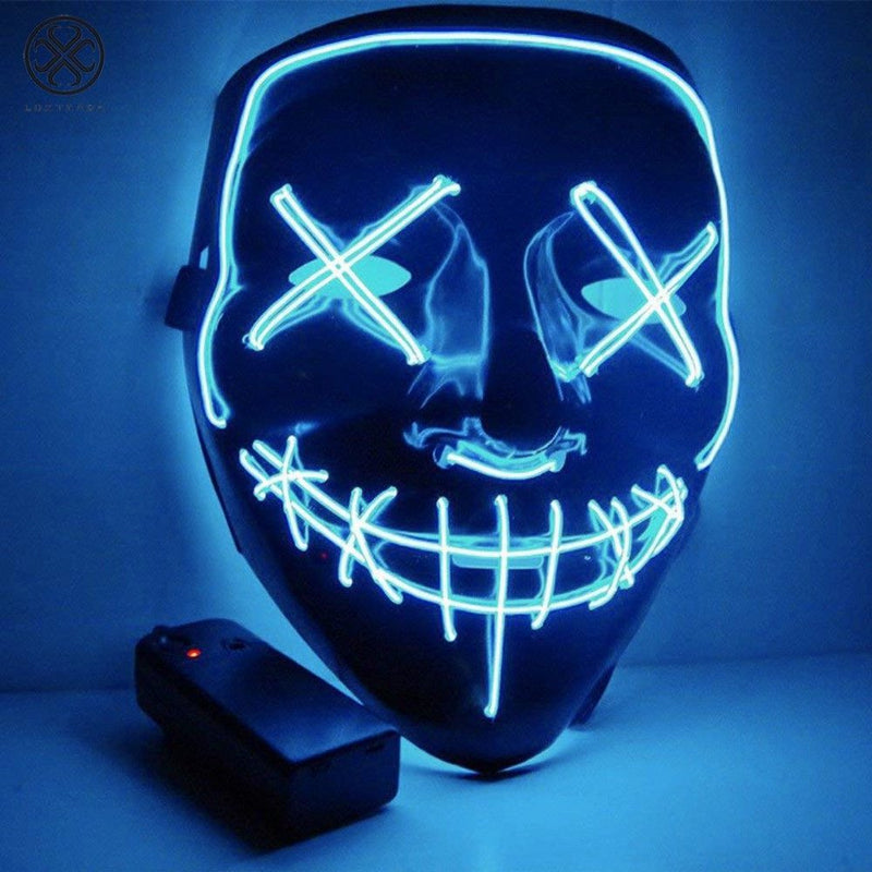 Luxtrada Halloween LED Glow Mask EL Wire Light up the Purge Movie Costume Party +AA Battery (Yellow) Apparel & Accessories > Costumes & Accessories > Masks Luxtrada Ice Blue  
