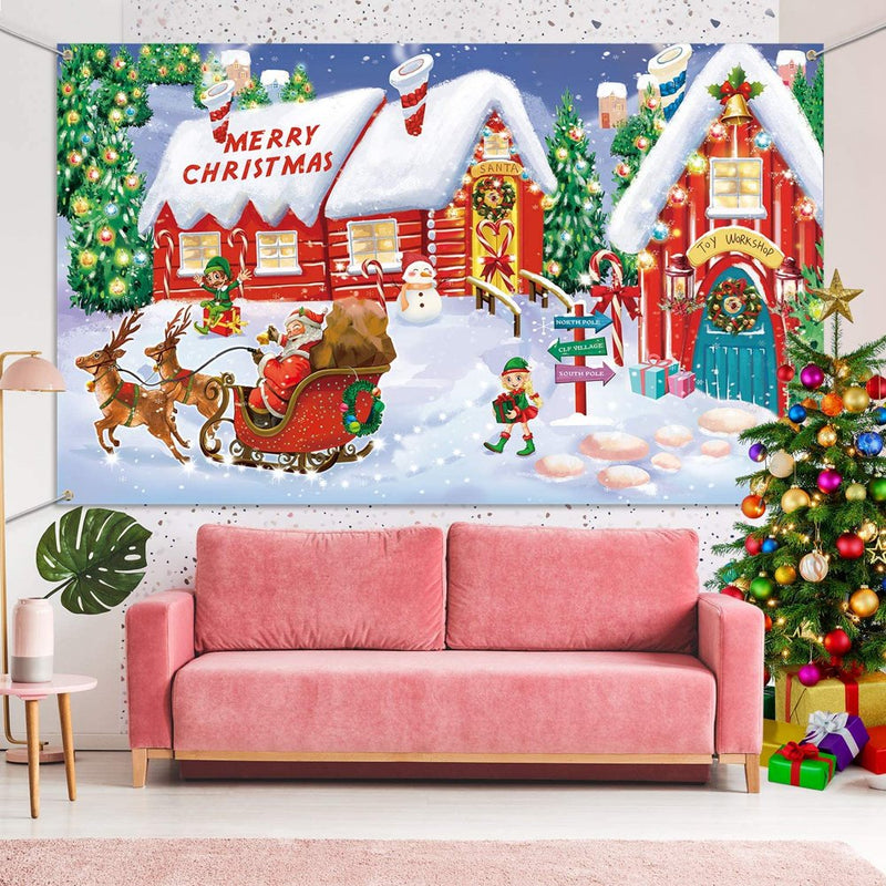 Christmas Wall Scene Santa Backdrop Extra Large Fabric Christmas Door Cover Decor Christmas Banner North Pole Village Setters Photo Booth Background for Christmas Decoration Supplies Home Home & Garden > Decor > Seasonal & Holiday Decorations& Garden > Decor > Seasonal & Holiday Decorations Blulu   