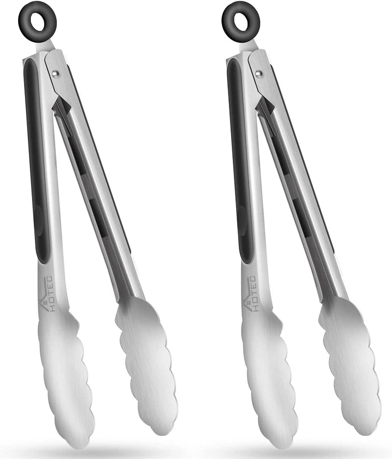 HOTEC Stainless Steel Kitchen Tongs Set of 2-9 Inch, Locking Metal Food Tongs Non-Slip Grip (Black) Home & Garden > Kitchen & Dining > Kitchen Tools & Utensils Hotec 2 pack: 9 inch  