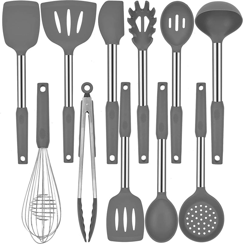 Kitchen Utensil Set,Silicone Cooking Utensils, Kitchen Utensils Set with Stainless Steel Handle,Silicone Spatula Set Utensil Set, Cooking Utensil Set,Kitchen Tools Gadgets for Nonstick Cookware