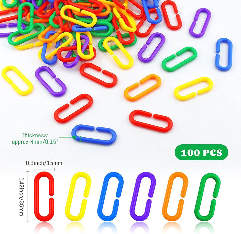 JIALEEY 100 Piece Plastic C-Clips Hooks Chain Links Rainbow C-Links Children'S Learning Toys Small Pet Rat Parrot Bird Toy Cage Animals & Pet Supplies > Pet Supplies > Bird Supplies > Bird Toys JIALEEY   