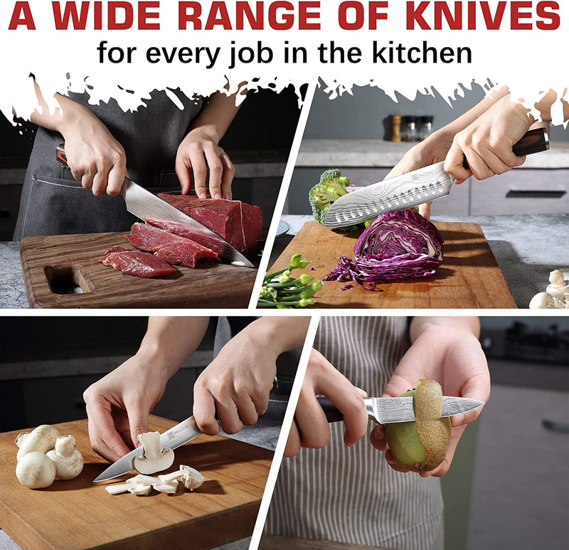 PAUDIN Knife Set, 5 Pcs Kitchen Knife Set with Sharp High Carbon Stainless Steel Forged Blade and Non-Slip Pakkawood Handle, Professional Knives Set for Kitchen, Chef Knife Set Come with Gift Box Home & Garden > Kitchen & Dining > Kitchen Tools & Utensils > Kitchen Knives PAUDIN   