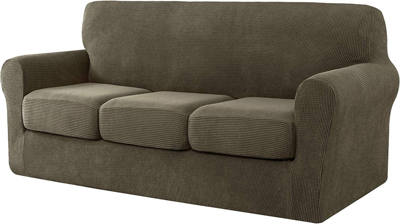 Ouka Slipcover with 3-Piece Separate Cushion Cover, High Stretch Couch Cover, Soft Protector for Sofa with Separate Cushions(Large,Ivory White) Home & Garden > Decor > Chair & Sofa Cushions Ouka Olive Green Large 