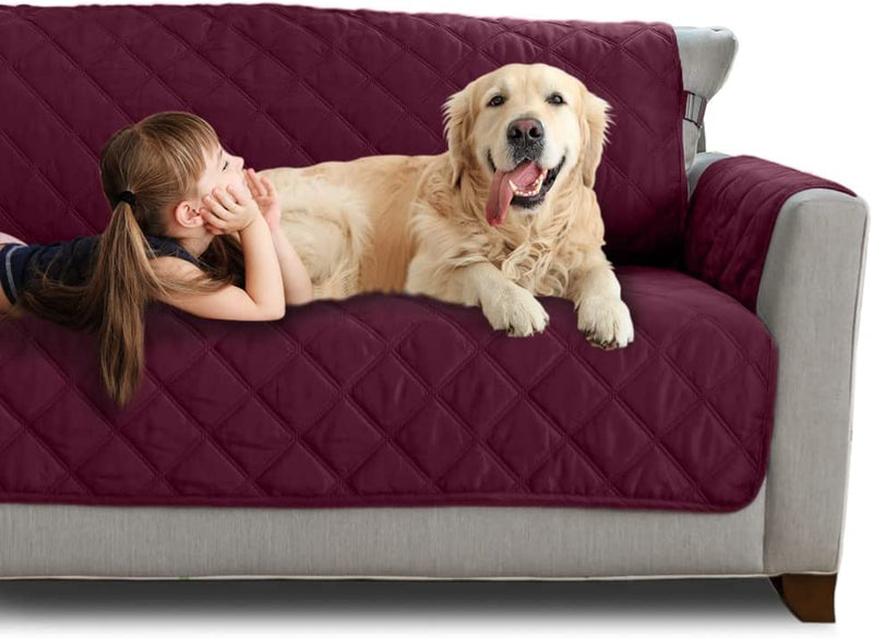 MIGHTY MONKEY Patented Sofa Slipcover, Reversible Tear Resistant Soft Quilted Microfiber, XL 78” Seat Width, Durable Furniture Stain Protector with Straps, Washable Couch Cover, Chevron Navy White Home & Garden > Decor > Chair & Sofa Cushions MIGHTY MONKEY Merlot/Sand Couch Sofa 