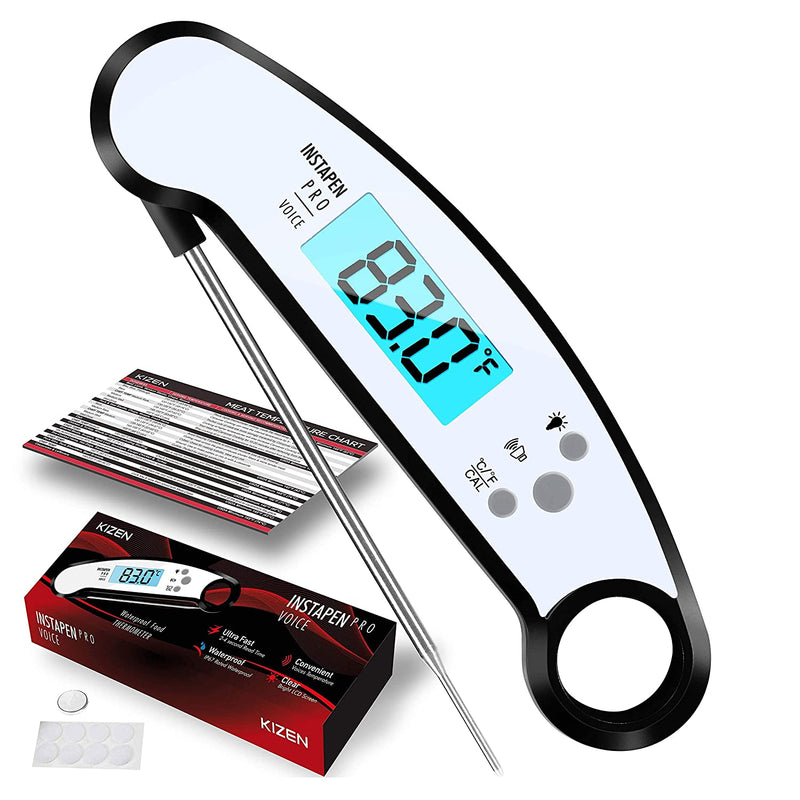 Kizen Meat Instant Read Thermometer - Best Waterproof Alarm Thermometer with Backlight & Calibration. Kizen Digital Food Thermometer for Kitchen, Outdoor Cooking, BBQ, and Grill