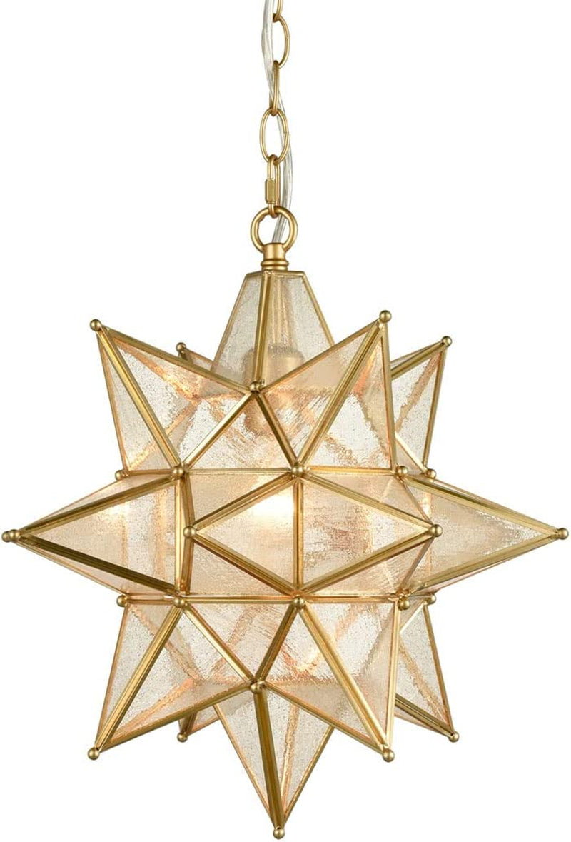 EUL 20 Inch Modern Moravian Star Pendant Lighting Seeded Glass Light on Chain Home & Garden > Lighting > Lighting Fixtures EUL Gold 16 Inch 