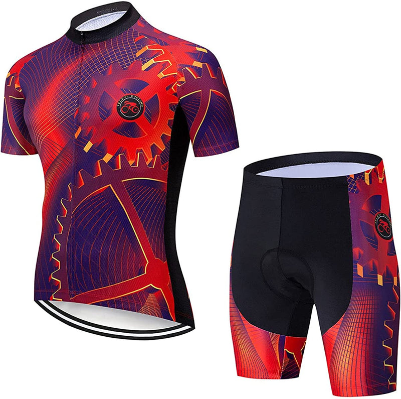 CHAOS MONKEY Men'S Cycling Jersey Set Biking Clothes Road Bike Shorts Padded Outfit Bicycle Shirts Short Sleeve MTB Sporting Goods > Outdoor Recreation > Cycling > Cycling Apparel & Accessories CHAOS MONKEY Orange X-Large 