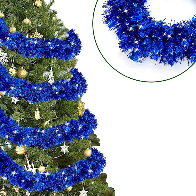 RTR Tinsel Garlands Christmas Tree Decorations, Thick Thin Metallic Streamers Xmas Garland Holiday Christmas Decorations Home Indoor Outdoor Party Supplies 4 Pack Total 28 Ft Blue  RuiTaiRu   