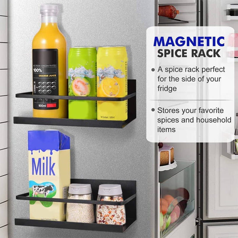 LUOOV Magnetic Spice Rack for Refrigerator, Fridge Organizer，Wall Mounted Single Tier Fridge Spice Storage Shelf for Holding Spices, Jars, Bottle, Beve，Black B