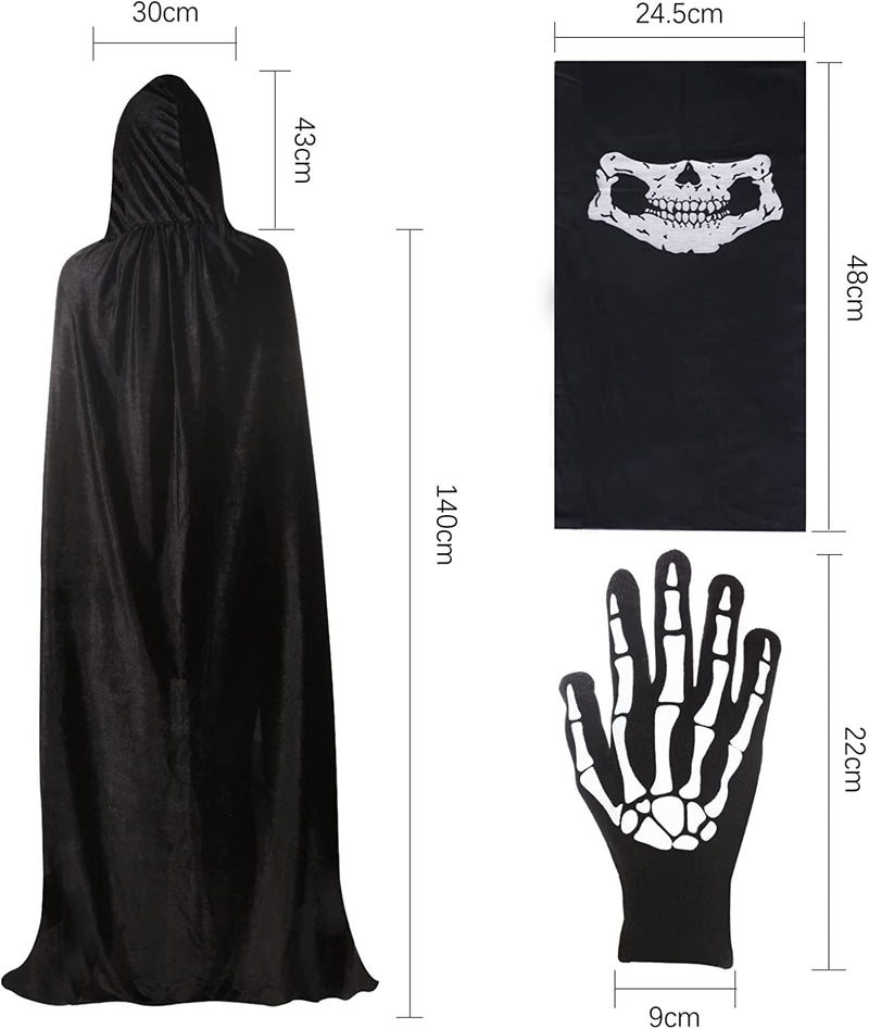 BILLMOSS Halloween Grim Reaper Costume - Hooded Cloak Velvet Black Cloak with Scythe Skull Mask Skeleton Gloves Grim Reaper Party Costumes for Kids  BILLMOSS   