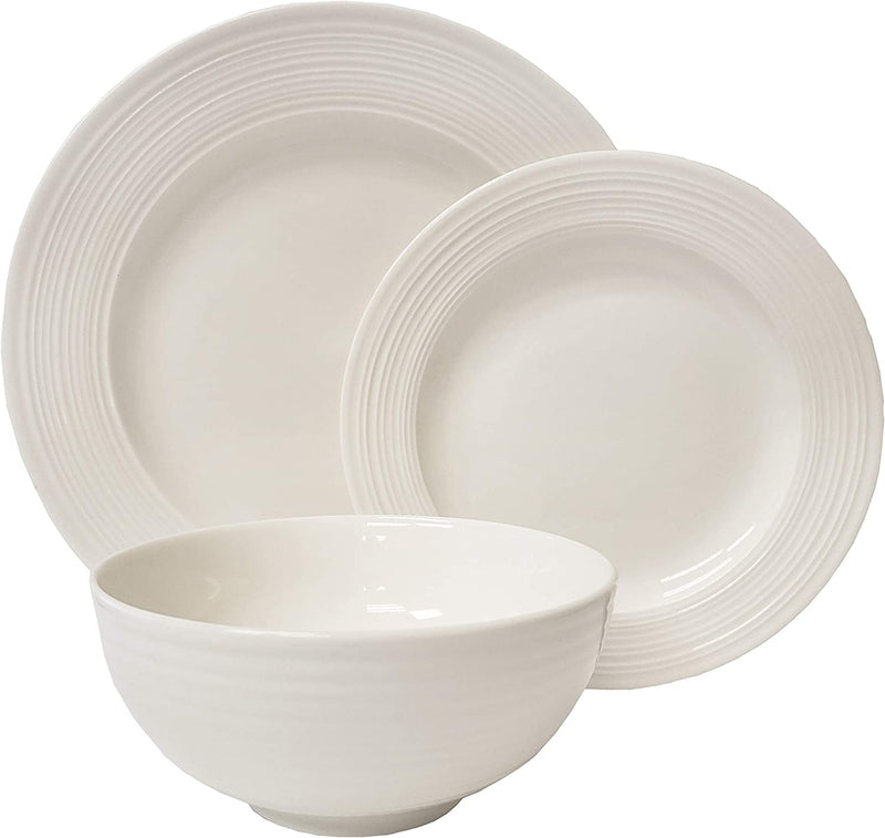 Tabletops Gallery Embossed Bone White Porcelain round Dinnerware Collection- Chip Resistant Scratch Resistant, Bloom 12 Piece Dinnerware Set (Dinner Plate, Salad Plate, Cereal Bowl) Home & Garden > Kitchen & Dining > Tableware > Dinnerware Tabletops Unlimited CONTEMPO 12PC 