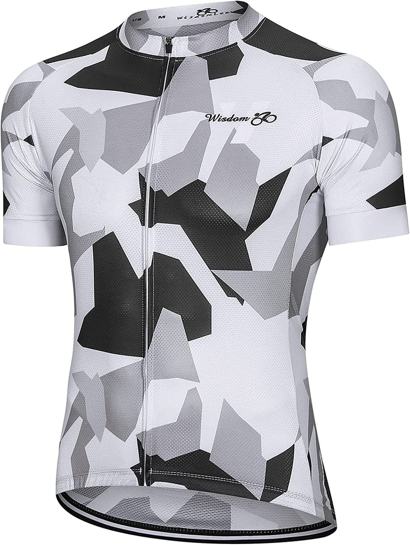 Wisdom Leaves Men'S Cycling Bike Jersey Short Sleeve with 3 Rear Pockets Biking Shirts Moisture Wicking and Breathable Sporting Goods > Outdoor Recreation > Cycling > Cycling Apparel & Accessories Wisdom Leaves Camo/White Medium 