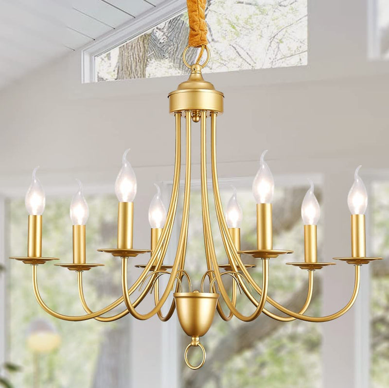 Kaluxry Black Chandelier , Farmhouse Chandeliers for Dining Room 6-Light Iron Metal Candle Pendant Light Fixture with E12 Base Pendant Lights for Kitchen Island Bedroom Study Living Room Hallway Entry Home & Garden > Lighting > Lighting Fixtures > Chandeliers Kaluxry 8 Light/Gold  