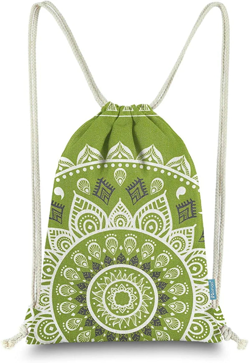 Miomao Drawstring Backpack Mandala Style String Bag Canvas Beach Sport Daypack Home & Garden > Household Supplies > Storage & Organization Qingdao Miomao E-Commerce Co., Ltd Olive Green  