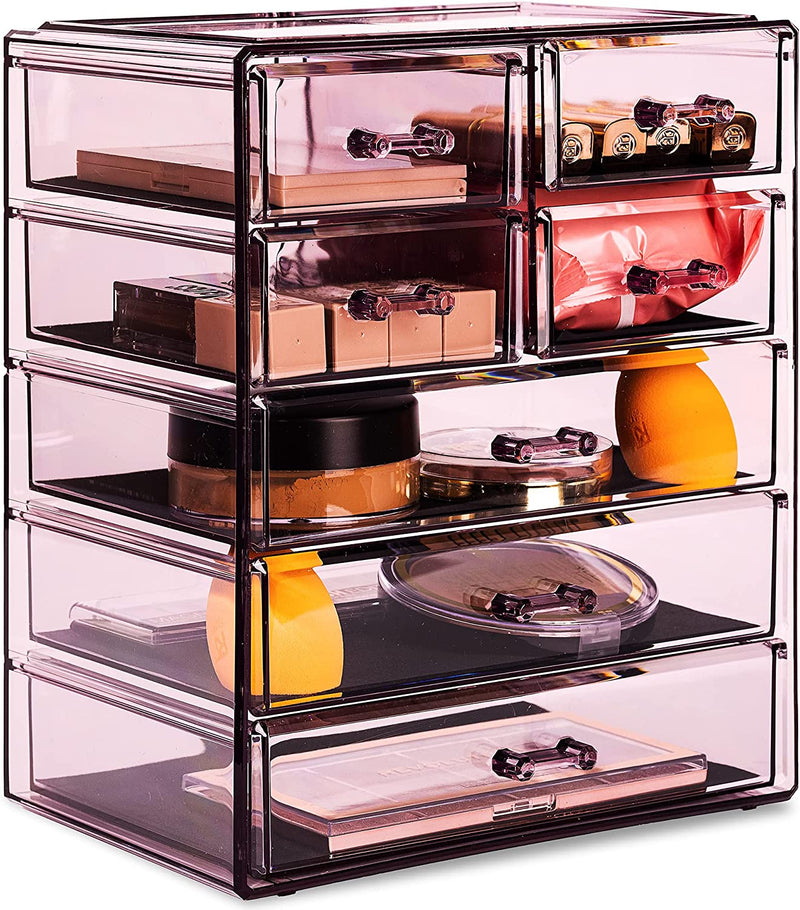 Sorbus Clear Cosmetics Makeup Organizer - Big & Spacious Acrylic Display Case - Stylish Designed Jewelry & Make up Organizers and Storage for Vanity, Bathroom (4 Large, 2 Small Drawers) Home & Garden > Household Supplies > Storage & Organization Sorbus Purple 3 Large, 4 Small Drawers 