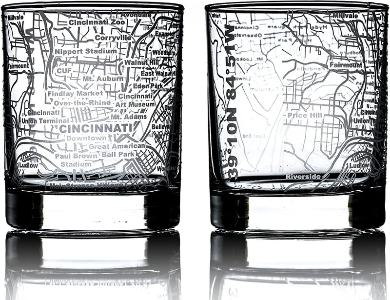 Greenline Goods Whiskey Glasses - 10 Oz Tumbler Gift Set for Denver Lovers, Etched with Denver Map | Old Fashioned Rocks Glass - Set of 2 Home & Garden > Kitchen & Dining > Barware Greenline Goods Cincinnati  