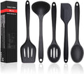 Silicone Kitchen Utensils Set, 5 Pieces Heat Resistant Non Stick Cooking Tools - Flexible Silicone Spatula/Turner/Serving Spoon/Soup Ladle/Slotted Spoon Home & Garden > Kitchen & Dining > Kitchen Tools & Utensils DAILY KISN Black  
