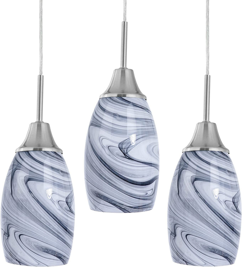 Mini Glass Pendant Light with Handblown Blue Marble Art Glass Shade Adjustable Cord Modern Oval Lamp Ceiling Pendant Light Fixture for Dining Room, Kitchen,Foyer, Hallway, Brushed Nickel Finish Home & Garden > Lighting > Lighting Fixtures Viinew Grey Marble  