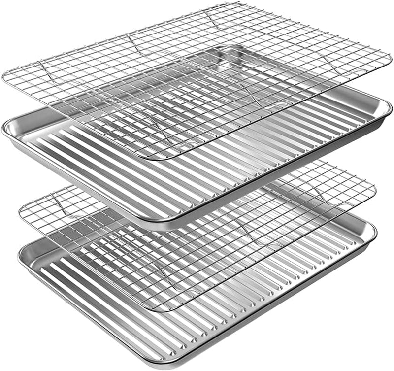ROTTAY Baking Sheet with Rack Set (2 Pans + 2 Racks), Stainless Steel Cookie Sheet with Cooling Rack, Nonstick Baking Pan, Warp Resistant & Heavy Duty & Rust Free, Size 16 X 12 X 1 Inches Home & Garden > Kitchen & Dining > Cookware & Bakeware ROTTAY Quarter Sheet Pans - 12.4" X 9.6"  