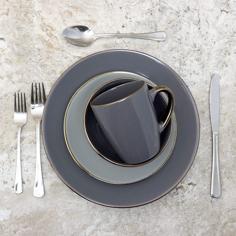 Elama round Stoneware Grand Collection Dinnerware Dish Set, 16 Piece, Assorted Solid Gray Home & Garden > Kitchen & Dining > Tableware > Dinnerware Elama   