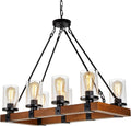 8-Light Farmhouse Chandeliers Rectangle Wood Chandelier Lighting for Dining Room Rustic Chandelier Light with Seeded Glass Shade Pendant Hanging Light Fixtures for Kitchen Island Foyer Hallway Bar Home & Garden > Lighting > Lighting Fixtures > Chandeliers foucasal 8 Light-Brown with Clear Glass  