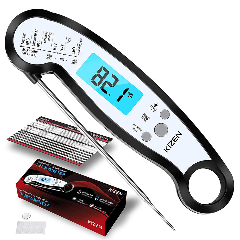 Kizen Meat Instant Read Thermometer - Best Waterproof Alarm Thermometer with Backlight & Calibration. Kizen Digital Food Thermometer for Kitchen, Outdoor Cooking, BBQ, and Grill Home & Garden > Kitchen & Dining > Kitchen Tools & Utensils KIZEN Black Standard 