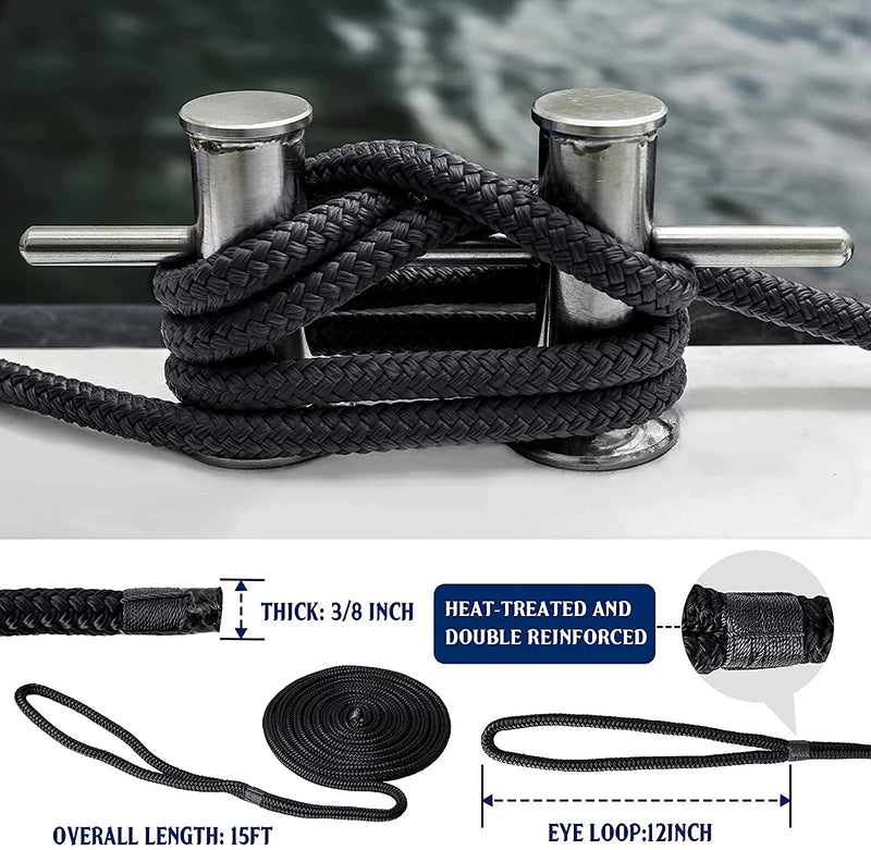 Dock Lines & Ropes Boat Accessories - 4 Pack 3/8" X 15' Double Braided Nylon Dock Lines with 12” Loop Excellent 5800 Lbs Breaking Strength Marine Rope for Kayak Pontoon Boats up to 30Ft Boating Gifts Sporting Goods > Outdoor Recreation > Winter Sports & Activities GREENEVER   