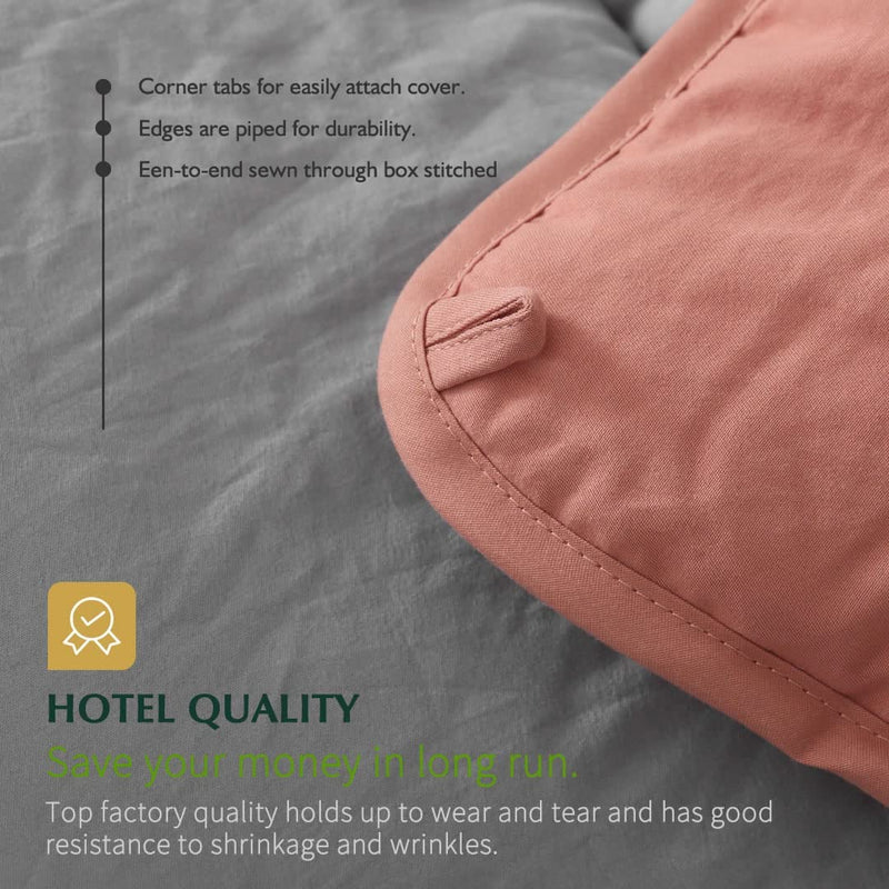 TOPGREEN Grey/Coral Reversible down Alternative Comforter, Full/Queen Bed Duvet Insert, All-Season Ultra-Soft Fluffy 275GSM Bio-Based Microfiber Quilted Duvet Comforter with Tabs, 90X90