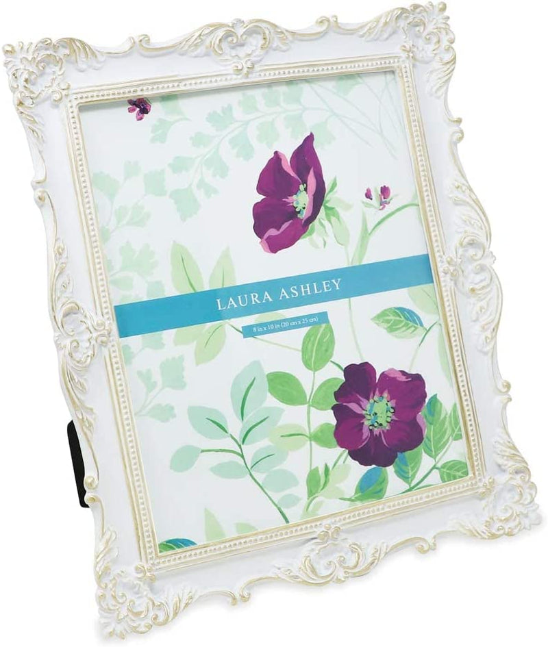 Laura Ashley 5X7 Black Ornate Textured Hand-Crafted Resin Picture Frame with Easel & Hook for Tabletop & Wall Display, Decorative Floral Design Home Décor, Photo Gallery, Art, More (5X7, Black) Home & Garden > Decor > Picture Frames Laura Ashley White W/ Gold 8x10 