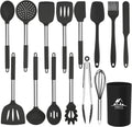 MIBOTE 15 Pcs Silicone Kitchen Utensils Set, Cooking Utensils Set with Heat Resistant Bpa-Free Silicone and Stainless Steel Handle Kitchen Tools Set (Black) Home & Garden > Kitchen & Dining > Kitchen Tools & Utensils MIBOTE 2-Black  