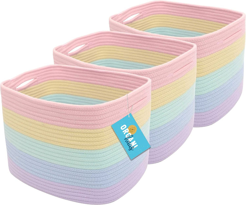 Organihaus 3-Pack Rope Rainbow Storage Baskets for Shelves | Rainbow Baskets for Classroom | Baby Basket for Nursery Storage | Rainbow Storage Bins & Toy Organizer | Colorful Baskets for Baby Room Home & Garden > Household Supplies > Storage & Organization OrganiHaus Light Rainbow 3-Pack 