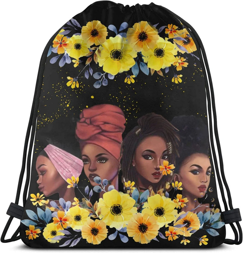 EZYES African American Women Drawstring Backpack Bag Black Girl Sport Gym Bag Water Resistant for Gym Shopping Sport Yoga Home & Garden > Household Supplies > Storage & Organization EZYES Girl4  