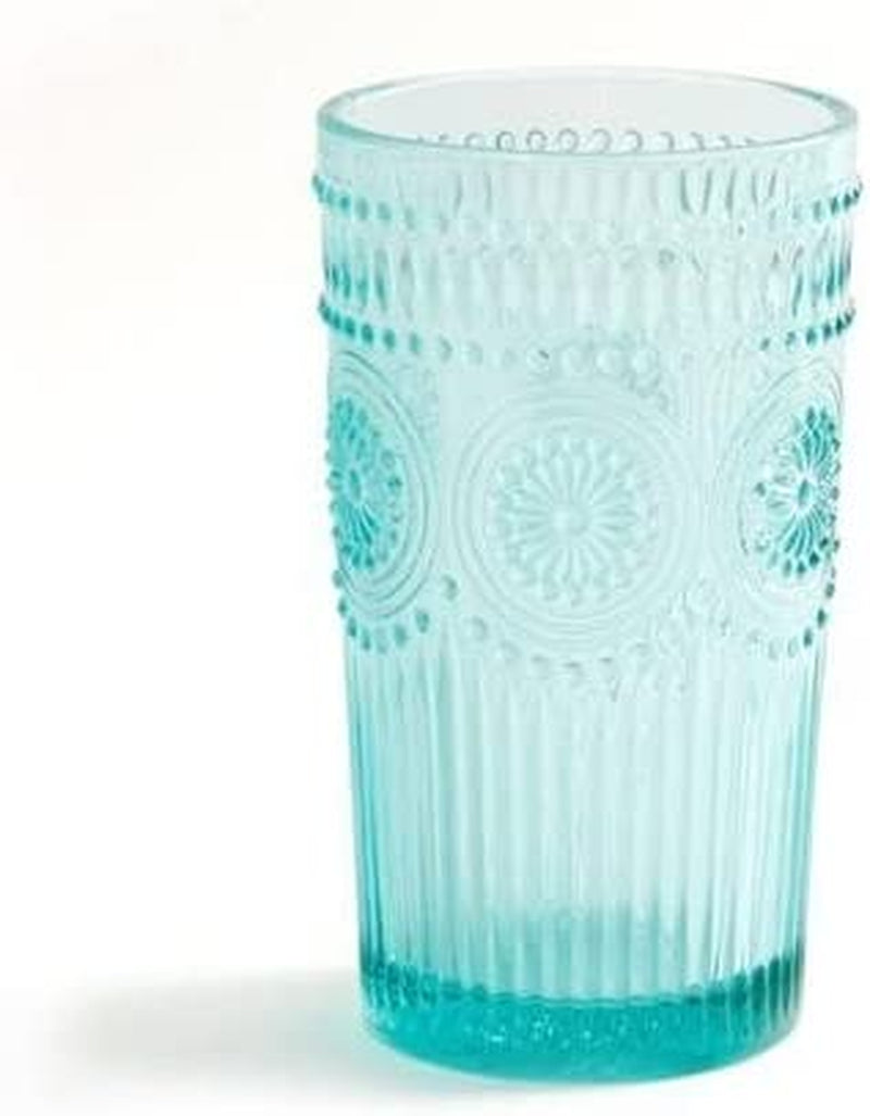 Set of 4, Dishwasher Safe, 16-Ounce Emboss Glass Tumblers, Turquoise Home & Garden > Kitchen & Dining > Tableware > Drinkware Donnetty   