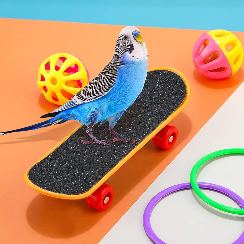 10 Pieces Bird Training Toys Parrot Training Toys Include Bowling Toy Basketball Toy Rings Shopping Cart Skateboard Bell Ball Parrot Intelligence Toys for Parakeet Cockatiel Macaw Parrot, Random Color