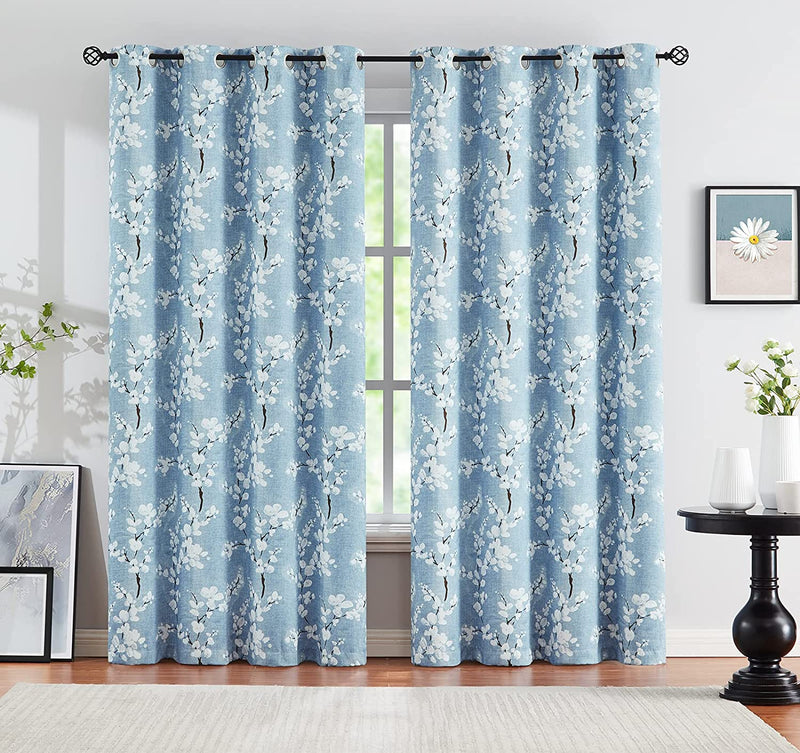 Grey Blackout Curtains Bedroom 63Inch Floral Room Darkening Thermal Insulated Curtain Panels for Living Room Retro Jacobean Window Drapes for Guest Room Grommet Top 2 Panels Home & Garden > Decor > Window Treatments > Curtains & Drapes FMFUNCTEX Blossom/ Blue 50"W x 96"L 