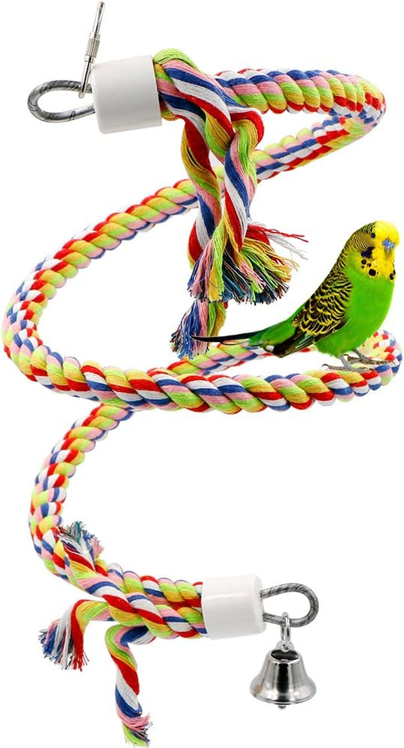 Rusee Rope Bungee Bird Toy, Small or Medium-Sized Parrot Toy Pure Natural Colorful Bead Cage Parrot Chewing Toy