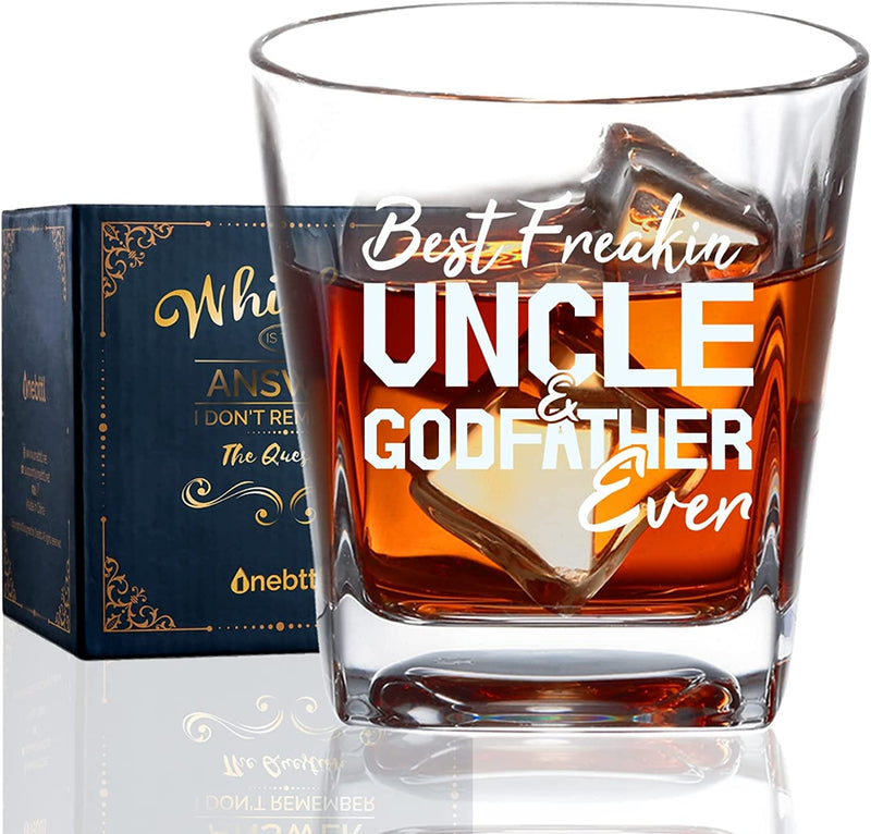 Godfather Gifts, Whiskey Glass Funny Gift Idea for the Best Godfather for Christmas, Birthday, Box and Greeting Card Included - BEST FREAKIN' UNCLE & GODFATHER EVER Home & Garden > Kitchen & Dining > Barware Onebttl BEST FREAKIN' UNCLE & GODFATHER EVER  