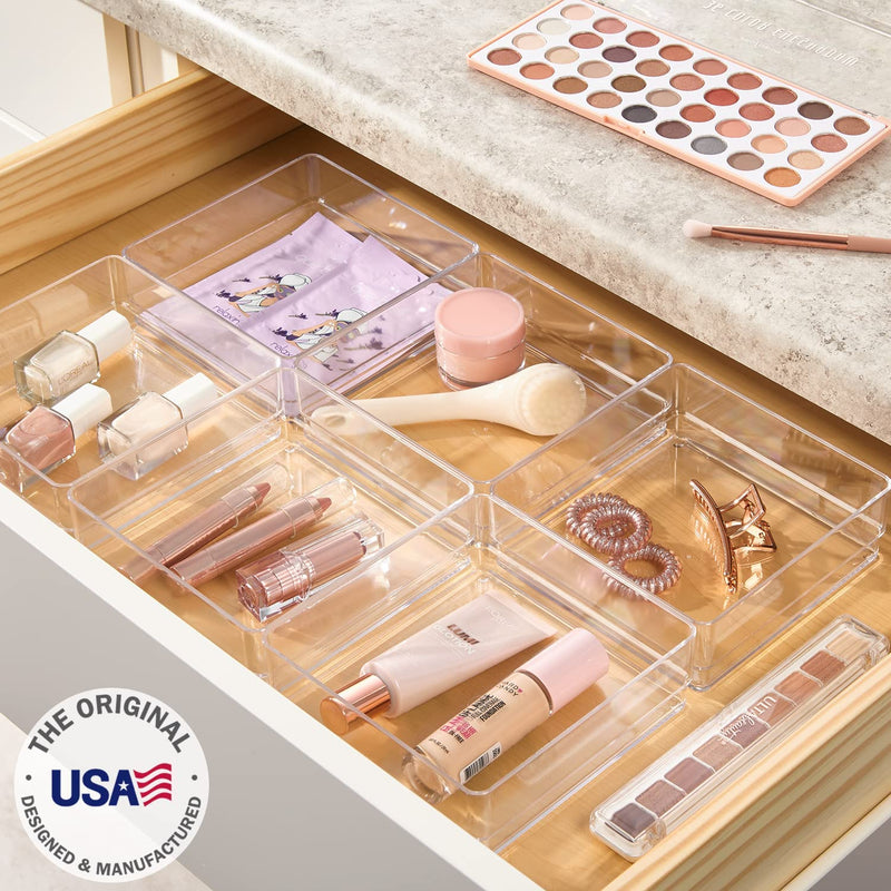 Stori Simplesort 6-Piece Stackable Clear Drawer Organizer Set | 6" X 6" X 2" Square Trays | Small Makeup Vanity Storage Bins and Office Desk Drawer Dividers | Made in USA Home & Garden > Household Supplies > Storage & Organization STORi   