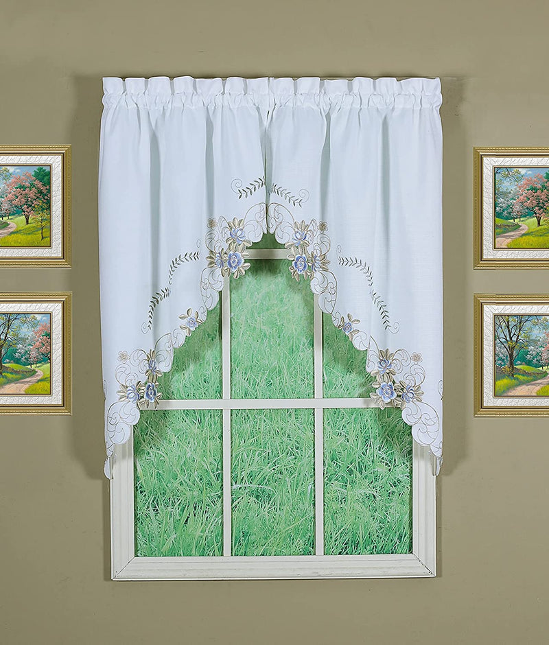 Today'S Curtain Verona Reverse Embroidery Tie-Up Shade, 63", Ecru/Rose Home & Garden > Decor > Window Treatments > Curtains & Drapes Today's Curtain White/Blue Swag 60"W X 38"L 