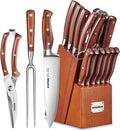 Knipan Kitchen Knife Sets with Block, 16PCS Professional Stainless Steel Forged Chef Knife Block Set, Ultra Sharp Knives with Wood Handle, Brown Home & Garden > Kitchen & Dining > Kitchen Tools & Utensils > Kitchen Knives Knipan Brown  