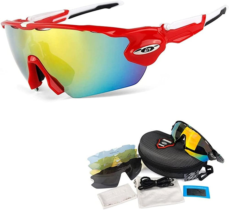 Polarized Cycling Glasses 5 Lens Bike Bicycle Goggles Outdoor Sports Mountain Cycling Eyewear UV400 Protcet Sunglasses (Red White) Sporting Goods > Outdoor Recreation > Cycling > Cycling Apparel & Accessories Gaolfuo   