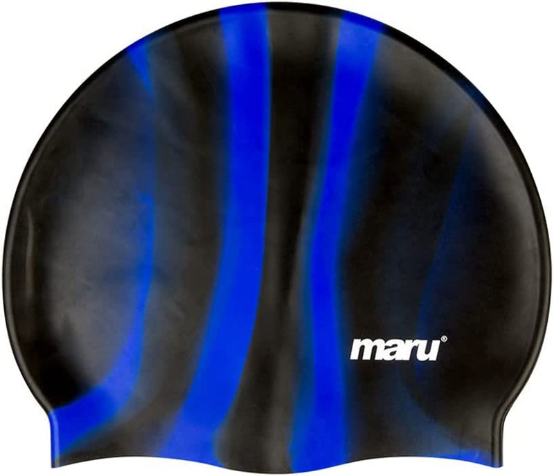 MARU Multi-Coloured Silicone Swim Hat (Unisex, One Size Fits Most) Sporting Goods > Outdoor Recreation > Boating & Water Sports > Swimming > Swim Caps Maru Black / Blue  
