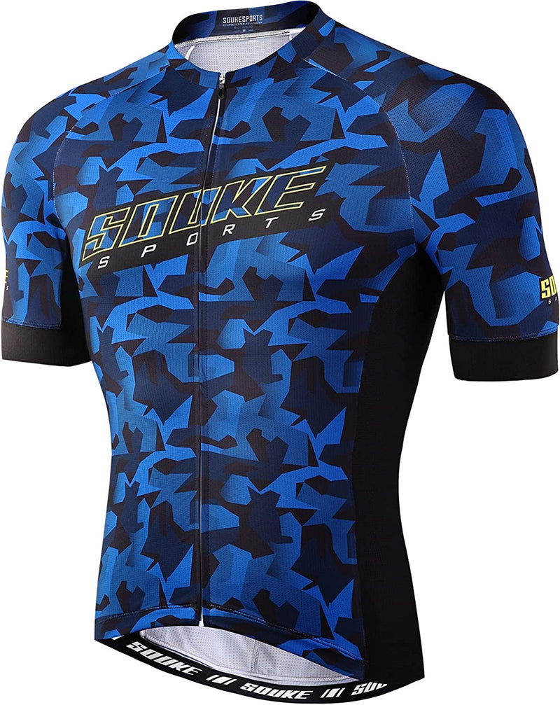 Souke Sports Men'S Cycling Bike Jersey Biking Shirts Short Sleeve Bicycle Clothing Zip Pocket Sporting Goods > Outdoor Recreation > Cycling > Cycling Apparel & Accessories Souke Sports Blue XX-Large 
