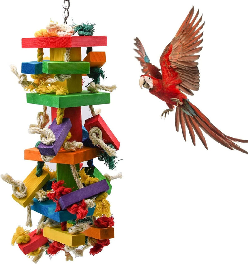 RUBY.Q Large Parrot Toy, 20In Bird Parrot Toy, Multicolored Natural Wooden Bird Chewing Toys for Large Macaws, African Grey and a Variety of Parrots (1 Pack) Animals & Pet Supplies > Pet Supplies > Bird Supplies > Bird Toys RUBY.Q 1 Pack  